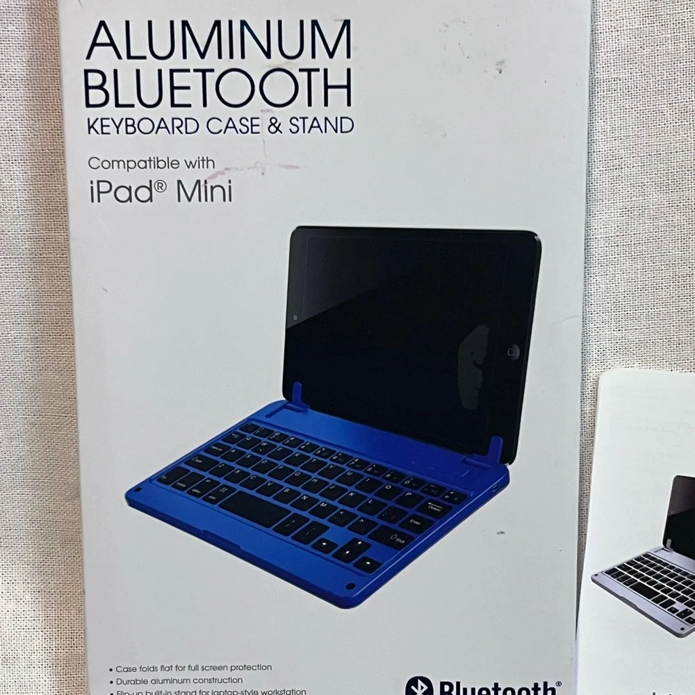HYPE Blue Aluminum Bluetooth Keyboard Case and Stand Compatible with iPad Mini.